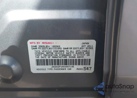 2012 Mitsubishi Lancer Es из США, поврежденный, VIN JA32U2FUXCU007195